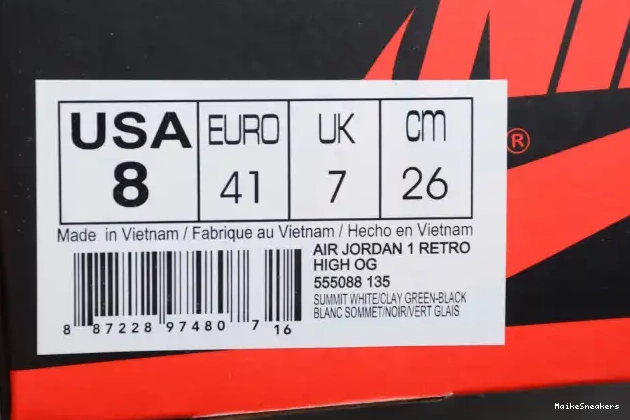 MaikeSneakers Green 555088-135 Retro High 1 Clay OG Jordan Air 0419